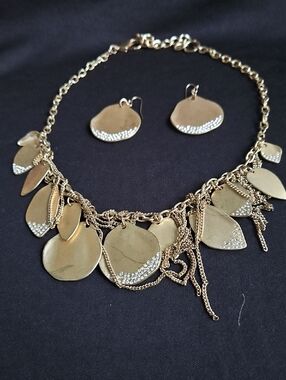 Gold-Tone Disc Charm Necklace and Earring Set